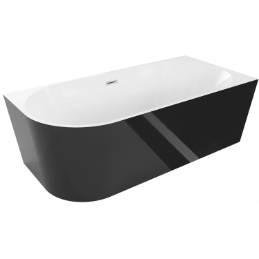 Laguna Volare 170×80 cm – Ekskluzywna wanna narożna wolnostojąca | Czarna akryl + chromowany przelew