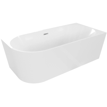 Laguna Volare 150×75 cm – Ekskluzywna wanna narożna wolnostojąca | Biały akryl + chromowany przelew