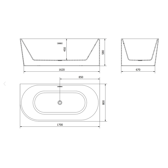 Laguna Volare 170×80 cm – Ekskluzywna wanna narożna wolnostojąca | Biały akryl + chromowany przelew 2