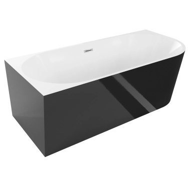 Laguna Volare 170×80 cm – Ekskluzywna wanna narożna wolnostojąca | Czarna akryl + chromowany przelew