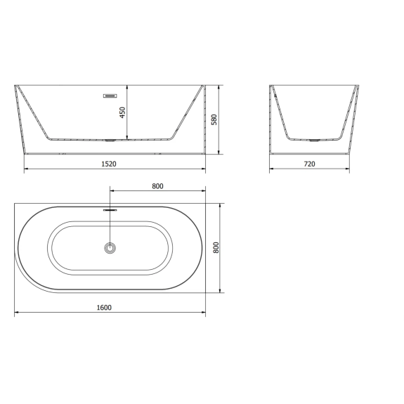 Laguna Volare 160×80 cm – Ekskluzywna wanna narożna wolnostojąca | Czarny akryl + chromowany przelew 2