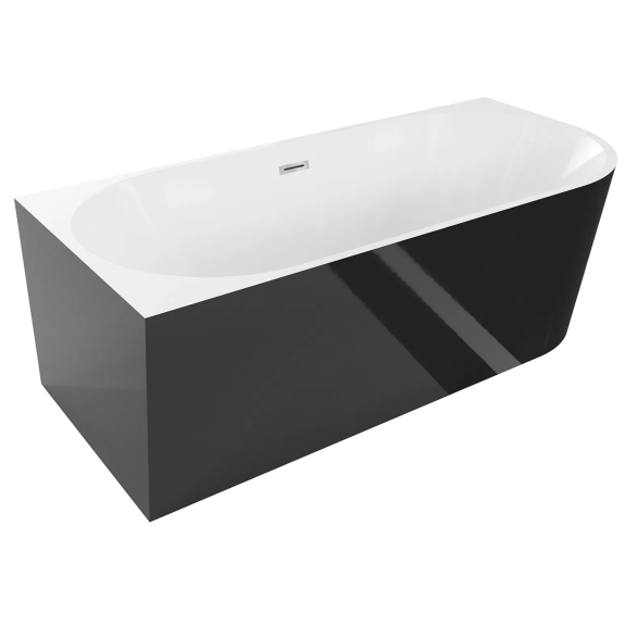 Laguna Volare 140×75 cm – Ekskluzywna wanna narożna wolnostojąca | Czarny akryl + chromowany przelew