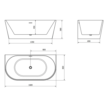Aurelia Oval 160×80 – elegancka wanna przyścienna wolnostojąca | Czarna, akryl sanitarny