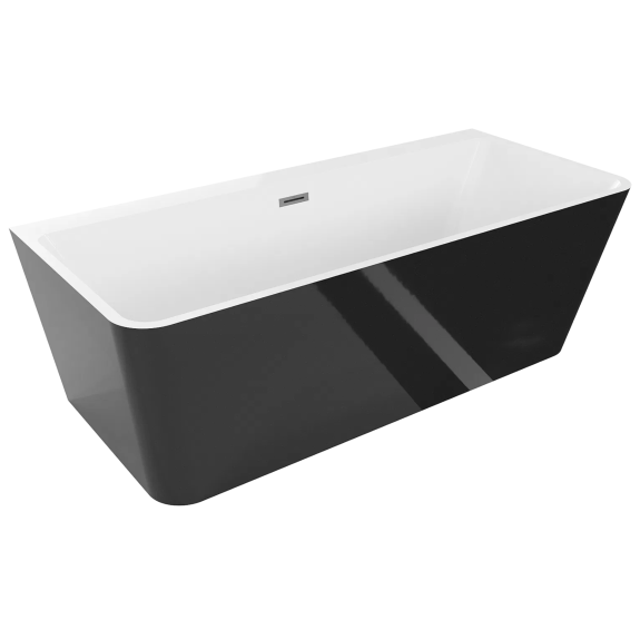 Orion – czarna wanna przyscienna 150×75 cm z przelewem w wielu kolorach