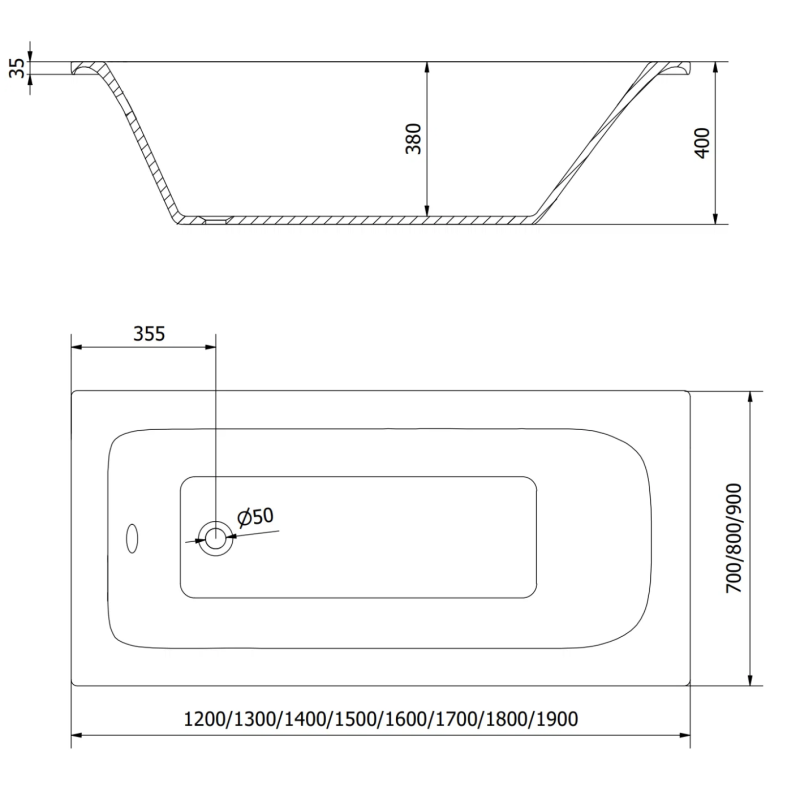 Wanna prostokątna VegaLine  170x80 cm biała – z obudową lub bez