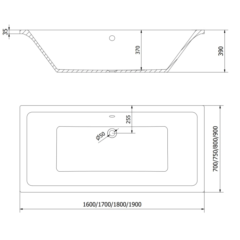 Wanna prostokątna Cubea 170x80 cm biała – z obudową lub bez