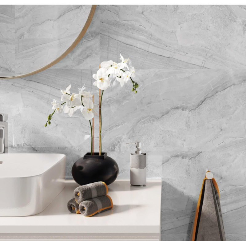 Płyta węglowa Silver Vein Gloss 120×60 cm – szary marmur w połysku na ścianę