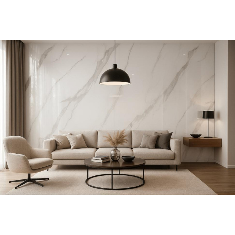 Płyta węglowa Arctic Vein Gloss XL 280×110 cm – biały marmur Calacatta połysk